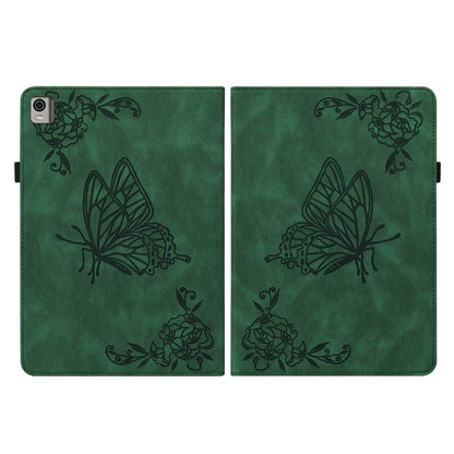 For Nokia T21 Butterfly Flower Embossed Leather Tablet Case(Green) by bashfashion