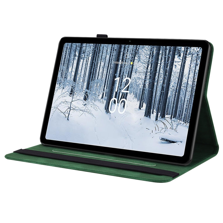 For Nokia T21 Butterfly Flower Embossed Leather Tablet Case(Green) by bashfashion