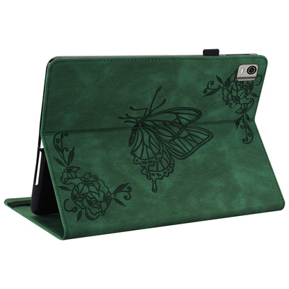 For Nokia T21 Butterfly Flower Embossed Leather Tablet Case(Green) by bashfashion