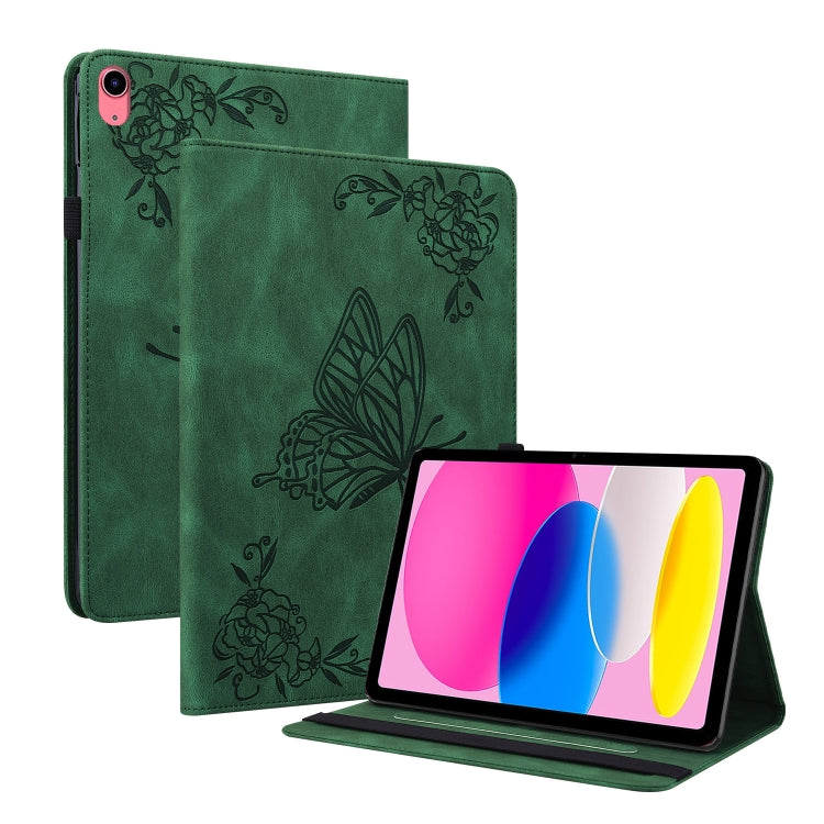 For iPad 2025 / 2022 Butterfly Flower Embossed Leather Tablet Case(Green) by bashfashion