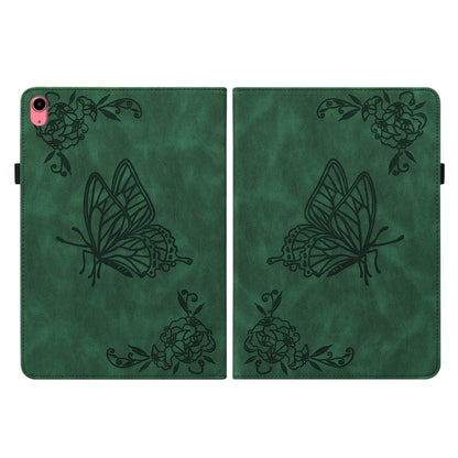 For iPad 2025 / 2022 Butterfly Flower Embossed Leather Tablet Case(Green) by bashfashion