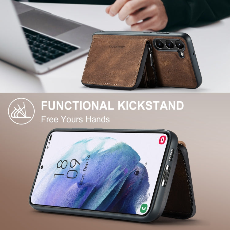 For Samsung Galaxy S24 5G JEEHOOD Magnetic Zipper Horizontal Flip Leather Phone Case(Brown) by JEEHOOD