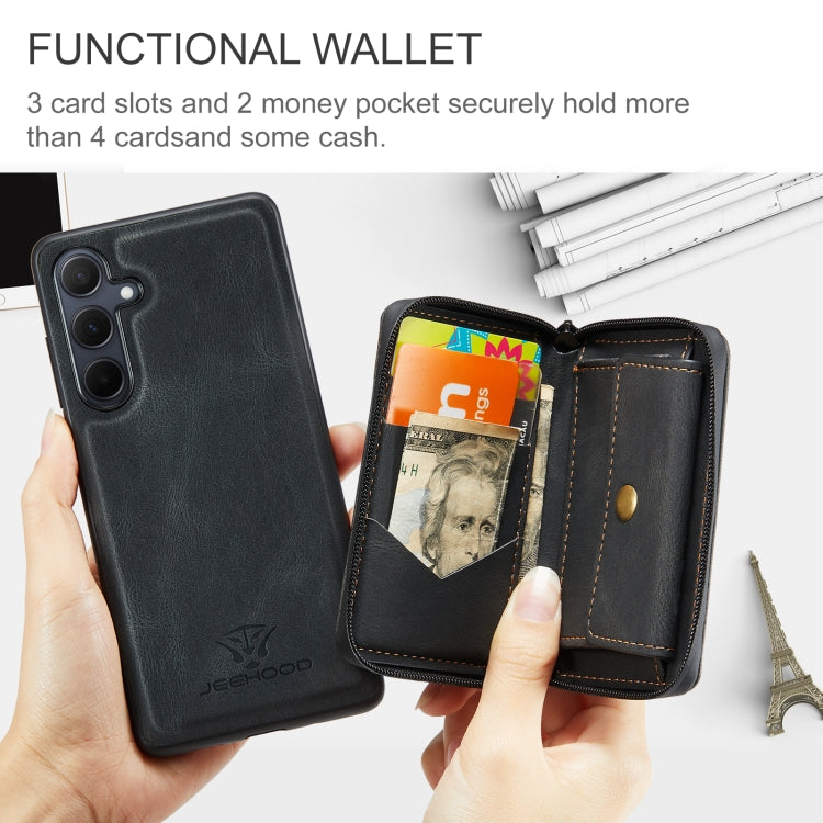 For Samsung Galaxy A55 5G JEEHOOD Magnetic Zipper Horizontal Flip Leather Phone Case(Black) by JEEHOOD