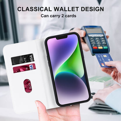 For iPhone 14 Rhombic MagSafe RFID Anti-Theft Wallet Leather Phone Case(White) by bashfashion