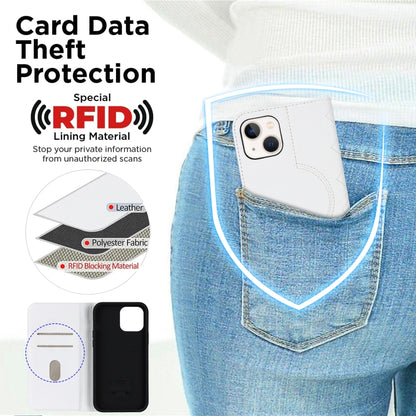 For iPhone 14 Rhombic MagSafe RFID Anti-Theft Wallet Leather Phone Case(White) by bashfashion