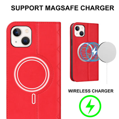 For iPhone 14 Rhombic MagSafe RFID Anti-Theft Wallet Leather Phone Case(Red) by bashfashion