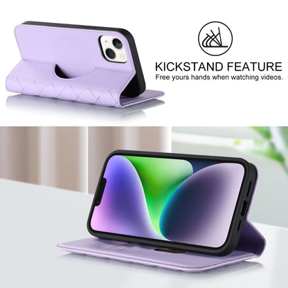 For iPhone 14 Rhombic MagSafe RFID Anti-Theft Wallet Leather Phone Case(Purple) by bashfashion