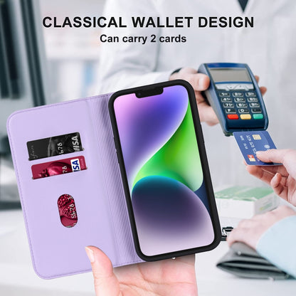 For iPhone 14 Rhombic MagSafe RFID Anti-Theft Wallet Leather Phone Case(Purple) by bashfashion