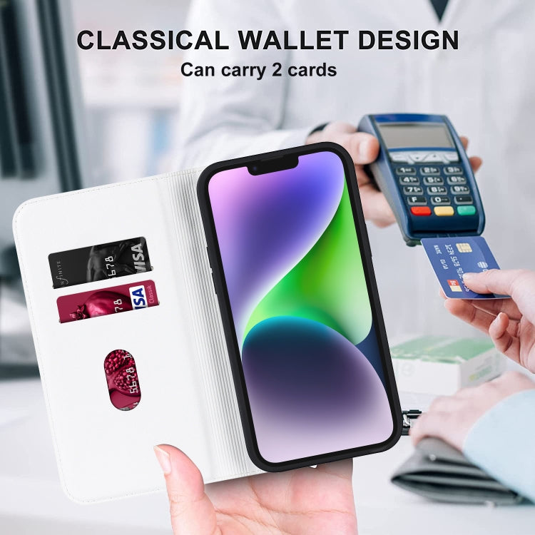 For iPhone 14 Plus Rhombic MagSafe RFID Anti-Theft Wallet Leather Phone Case(White) by bashfashion