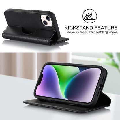 For iPhone 14 Plus Rhombic MagSafe RFID Anti-Theft Wallet Leather Phone Case(Black) by bashfashion