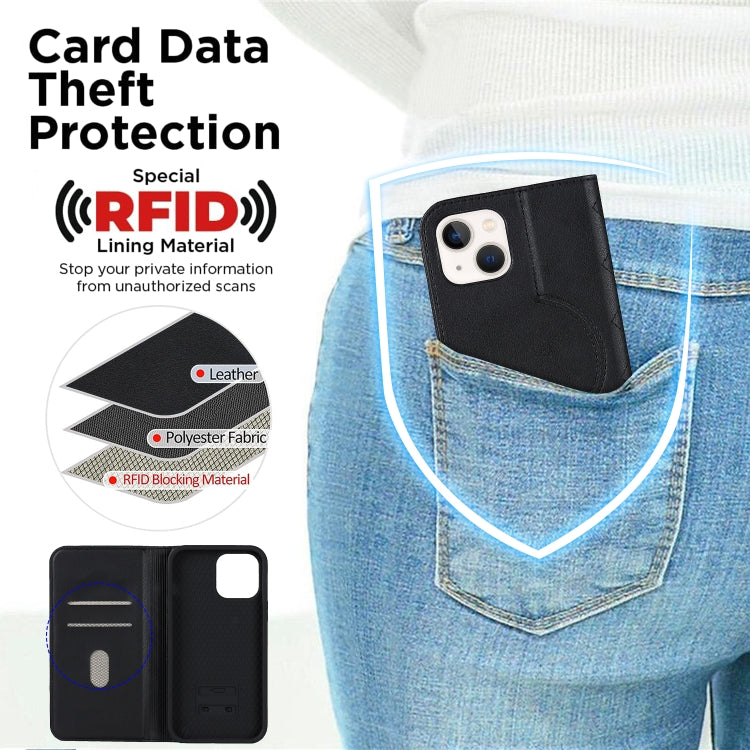 For iPhone 14 Plus Rhombic MagSafe RFID Anti-Theft Wallet Leather Phone Case(Black) by bashfashion