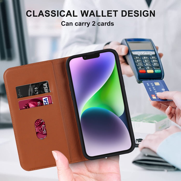 For iPhone 14 Plus Rhombic MagSafe RFID Anti-Theft Wallet Leather Phone Case(Brown) by bashfashion