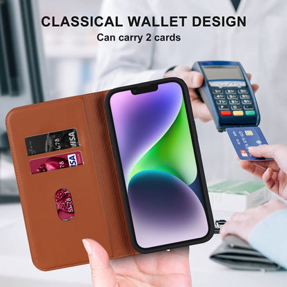 For iPhone 14 Plus Rhombic MagSafe RFID Anti-Theft Wallet Leather Phone Case(Brown) by bashfashion