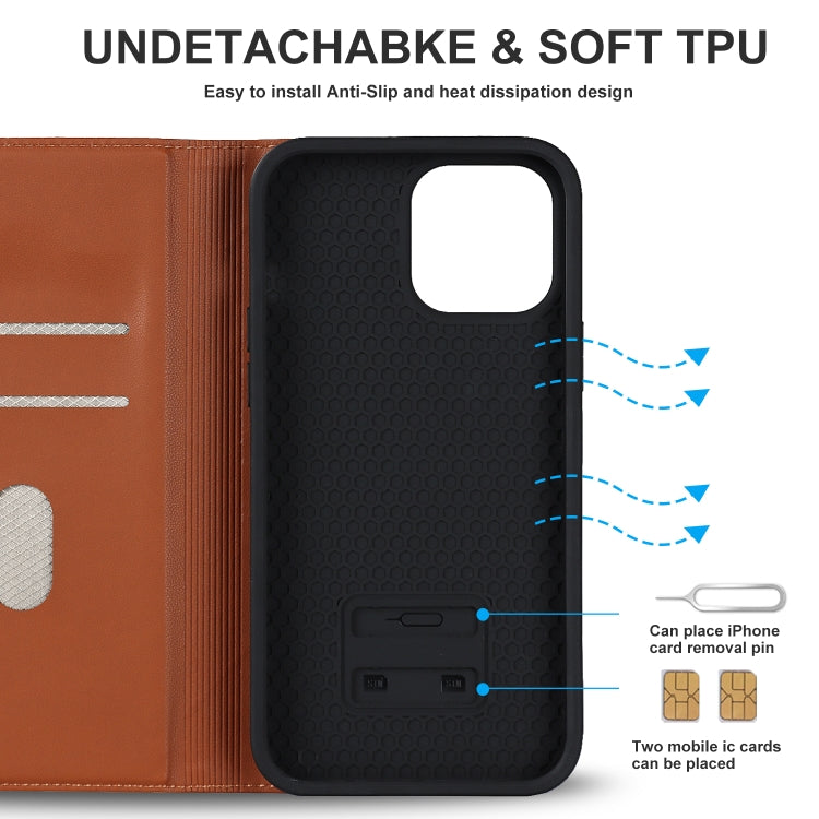 For iPhone 14 Plus Rhombic MagSafe RFID Anti-Theft Wallet Leather Phone Case(Brown) by bashfashion