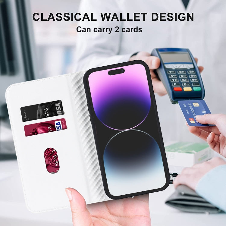 For iPhone 14 Pro Rhombic MagSafe RFID Anti-Theft Wallet Leather Phone Case(White) by bashfashion