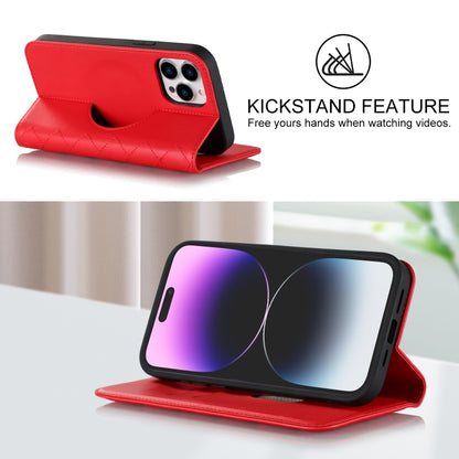 For iPhone 14 Pro Rhombic MagSafe RFID Anti-Theft Wallet Leather Phone Case(Red) by bashfashion
