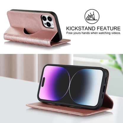 For iPhone 14 Pro Rhombic MagSafe RFID Anti-Theft Wallet Leather Phone Case(Rose Gold) by bashfashion