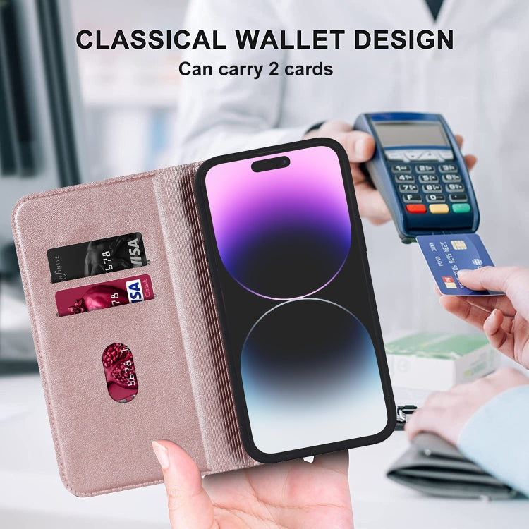 For iPhone 14 Pro Rhombic MagSafe RFID Anti-Theft Wallet Leather Phone Case(Rose Gold) by bashfashion