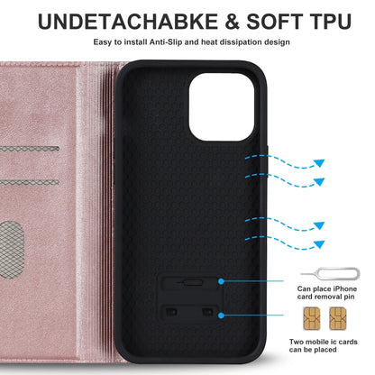 For iPhone 14 Pro Rhombic MagSafe RFID Anti-Theft Wallet Leather Phone Case(Rose Gold) by bashfashion