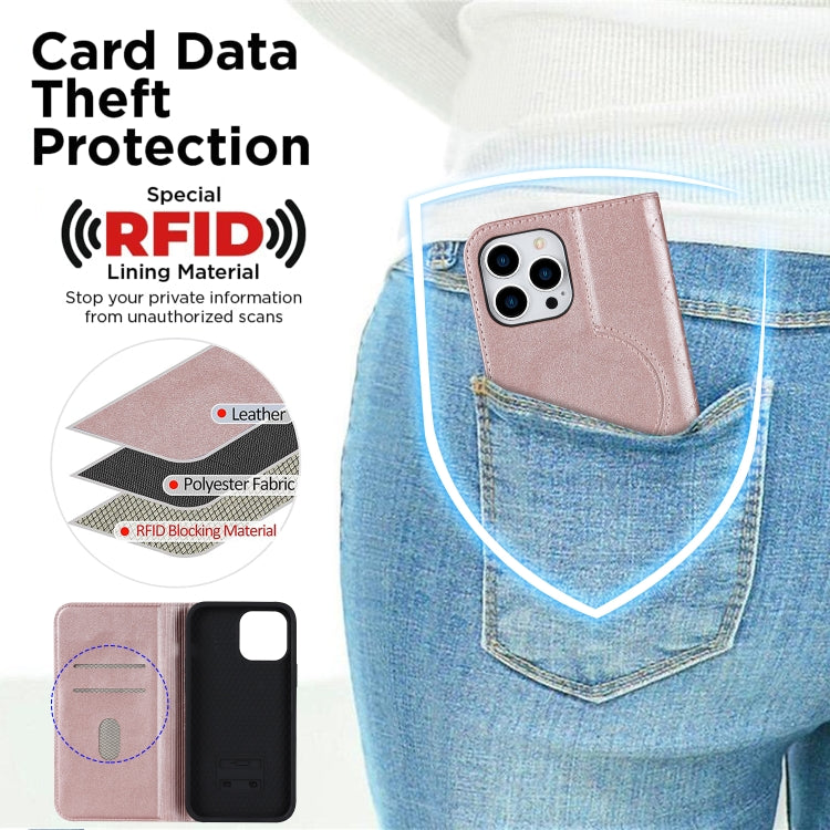 For iPhone 14 Pro Rhombic MagSafe RFID Anti-Theft Wallet Leather Phone Case(Rose Gold) by bashfashion