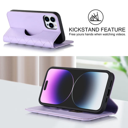 For iPhone 14 Pro Rhombic MagSafe RFID Anti-Theft Wallet Leather Phone Case(Purple) by bashfashion