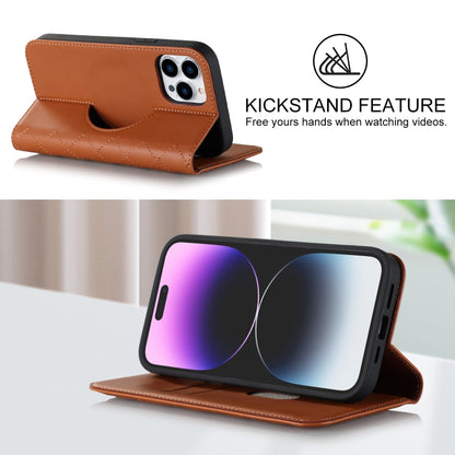 For iPhone 14 Pro Rhombic MagSafe RFID Anti-Theft Wallet Leather Phone Case(Brown) by bashfashion