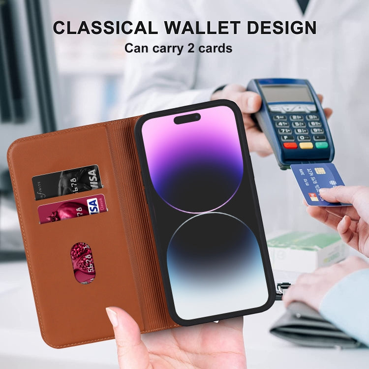 For iPhone 14 Pro Rhombic MagSafe RFID Anti-Theft Wallet Leather Phone Case(Brown) by bashfashion