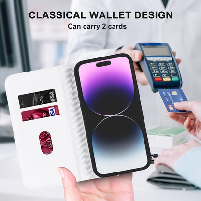 For iPhone 14 Pro Max Rhombic MagSafe RFID Anti-Theft Wallet Leather Phone Case(White) by bashfashion
