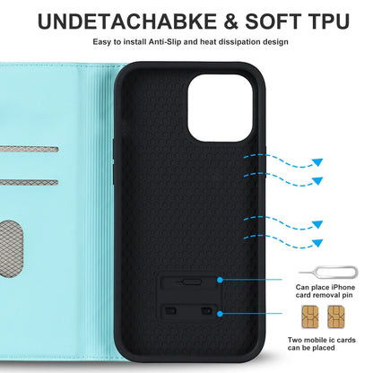 For iPhone 14 Pro Max Rhombic MagSafe RFID Anti-Theft Wallet Leather Phone Case(Sky Blue) by bashfashion