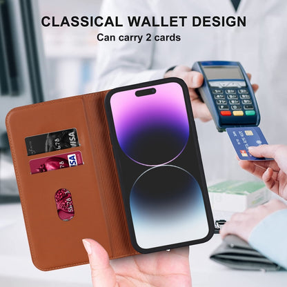 For iPhone 14 Pro Max Rhombic MagSafe RFID Anti-Theft Wallet Leather Phone Case(Brown) by bashfashion