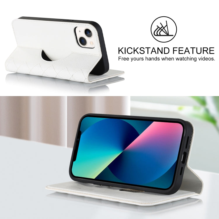 For iPhone 13 Rhombic MagSafe RFID Anti-Theft Wallet Leather Phone Case(White) by bashfashion
