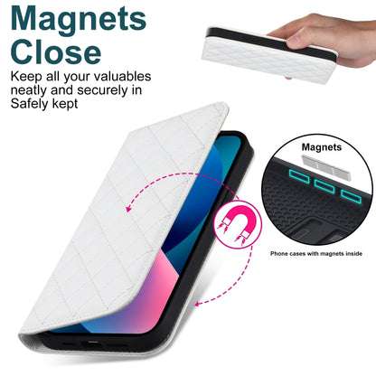 For iPhone 13 Rhombic MagSafe RFID Anti-Theft Wallet Leather Phone Case(White) by bashfashion