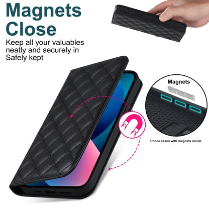 For iPhone 13 Rhombic MagSafe RFID Anti-Theft Wallet Leather Phone Case(Black) by bashfashion