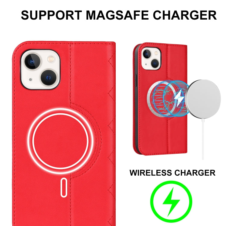 For iPhone 13 Rhombic MagSafe RFID Anti-Theft Wallet Leather Phone Case(Red) by bashfashion