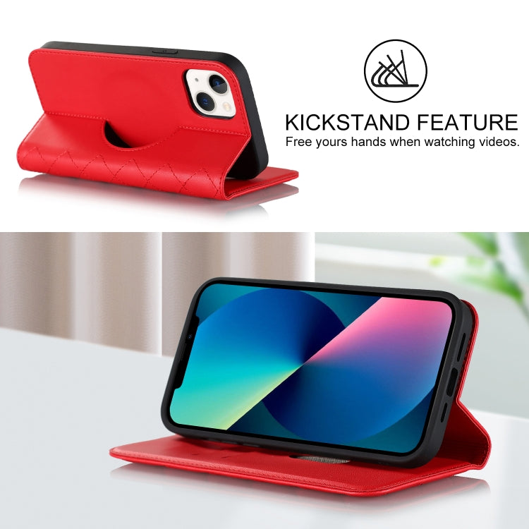 For iPhone 13 Rhombic MagSafe RFID Anti-Theft Wallet Leather Phone Case(Red) by bashfashion