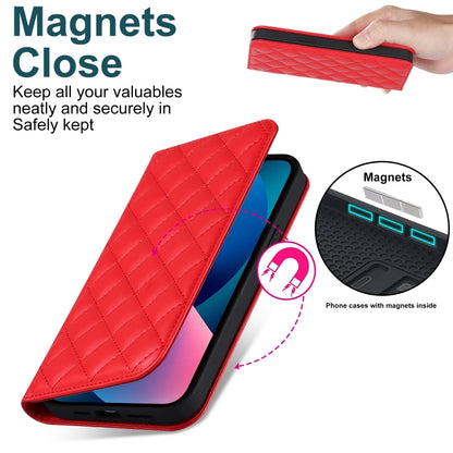 For iPhone 13 Rhombic MagSafe RFID Anti-Theft Wallet Leather Phone Case(Red) by bashfashion