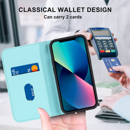 For iPhone 13 Rhombic MagSafe RFID Anti-Theft Wallet Leather Phone Case(Sky Blue) by bashfashion