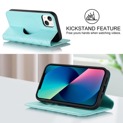 For iPhone 13 Rhombic MagSafe RFID Anti-Theft Wallet Leather Phone Case(Sky Blue) by bashfashion