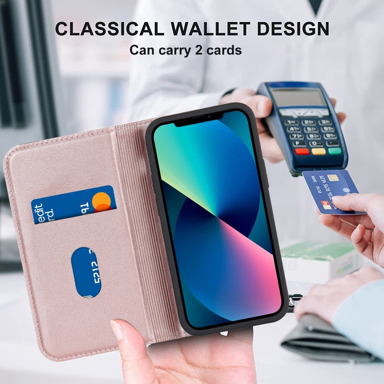 For iPhone 13 Rhombic MagSafe RFID Anti-Theft Wallet Leather Phone Case(Rose Gold) by bashfashion