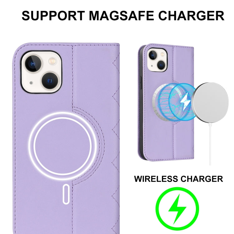 For iPhone 13 Rhombic MagSafe RFID Anti-Theft Wallet Leather Phone Case(Purple) by bashfashion