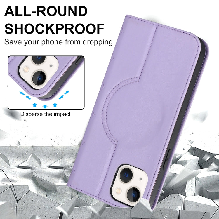 For iPhone 13 Rhombic MagSafe RFID Anti-Theft Wallet Leather Phone Case(Purple) by bashfashion