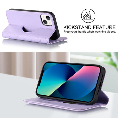 For iPhone 13 Rhombic MagSafe RFID Anti-Theft Wallet Leather Phone Case(Purple) by bashfashion