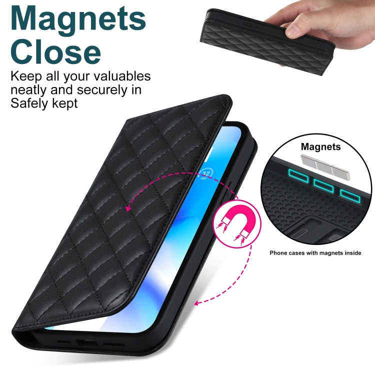 For iPhone 13 Pro Rhombic MagSafe RFID Anti-Theft Wallet Leather Phone Case(Black) by bashfashion