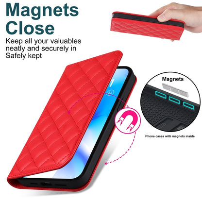For iPhone 13 Pro Rhombic MagSafe RFID Anti-Theft Wallet Leather Phone Case(Red) by bashfashion