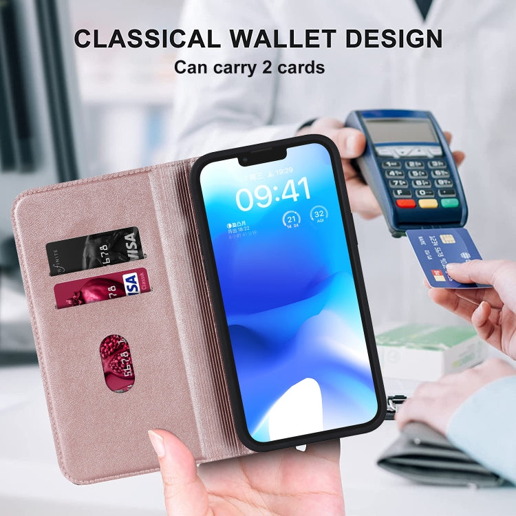 For iPhone 13 Pro Rhombic MagSafe RFID Anti-Theft Wallet Leather Phone Case(Rose Gold) by bashfashion