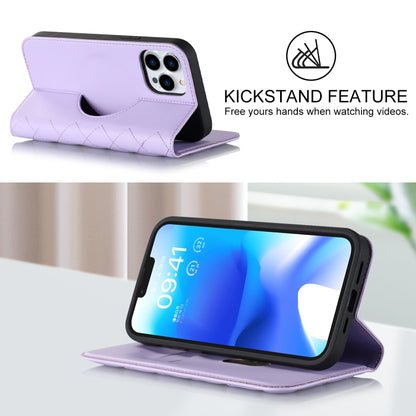 For iPhone 13 Pro Rhombic MagSafe RFID Anti-Theft Wallet Leather Phone Case(Purple) by bashfashion