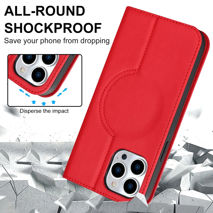 For iPhone 13 Pro Max Rhombic MagSafe RFID Anti-Theft Wallet Leather Phone Case(Red) by bashfashion