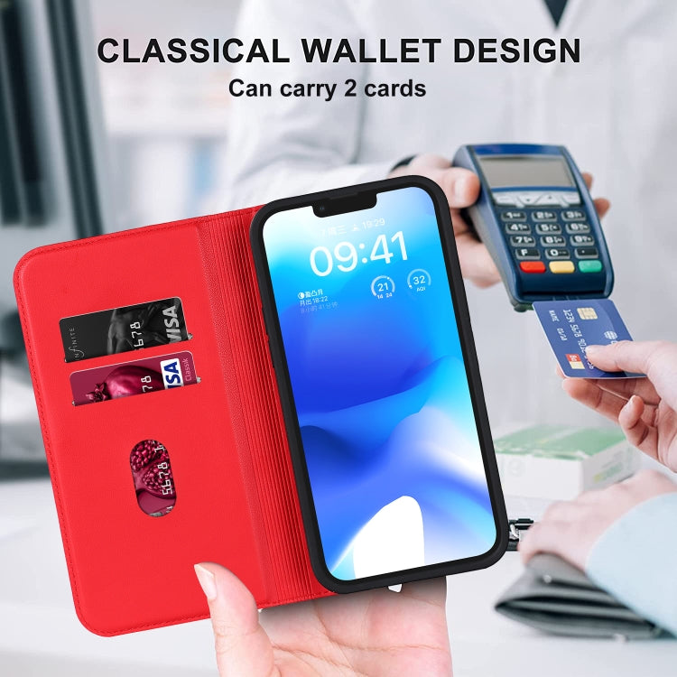For iPhone 13 Pro Max Rhombic MagSafe RFID Anti-Theft Wallet Leather Phone Case(Red) by bashfashion