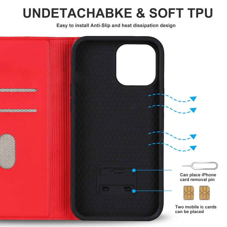 For iPhone 13 Pro Max Rhombic MagSafe RFID Anti-Theft Wallet Leather Phone Case(Red) by bashfashion