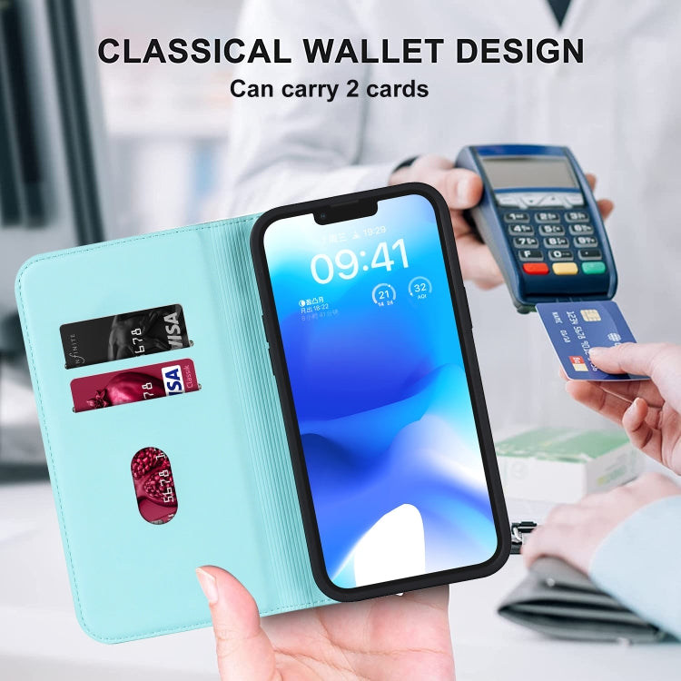 For iPhone 13 Pro Max Rhombic MagSafe RFID Anti-Theft Wallet Leather Phone Case(Sky Blue) by bashfashion